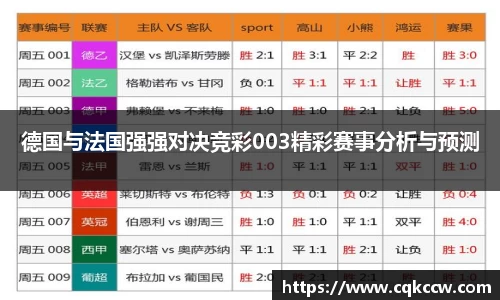 德国与法国强强对决竞彩003精彩赛事分析与预测