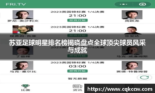 苏亚足球明星排名榜揭晓盘点全球顶尖球员风采与成就